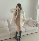 Boucle Quilting Lining Fur Shoulder Pad Winter Jacket