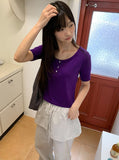 Taeyu Color Button Short Sleeve Tee