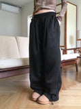 Twee pin tuck two-way banding long wide brushed jogger pants