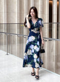 Valia V-neck Flower Span Slit One Piece