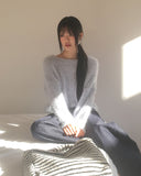 Poville Snowflake Fluffy Off-Shoulder Boat Neck Knit