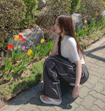 Rustling Folding Vertical Color Matching Stripe Two-Way Wide Jogger Banding Pants