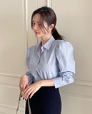 Nancy Stripe Puff Shirt Blouse