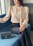 Evette Pearl Tie Puff Blouse