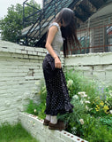Achu Dot Shirring Tiered Lace Frill Long Skirt