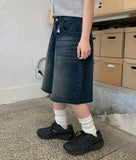Myusen Damage Washing Bermuda Denim Pants