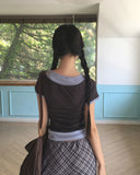 [Fake Layered] Ande Color Matching Shirring Layered Short Sleeve T-shirt