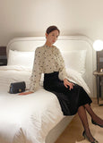 Poche Dot Velvet Tie Brushed Blouse