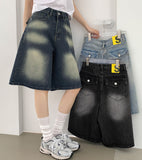 Back Pocket Washing Bermuda A-Line Knee Length Denim Shorts