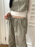 Tabe Shirring Jogger Nylon Vest Pants Set-up Pants