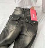 Back Point Pocket Washing Wide Fit Denim Pants