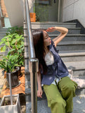 Hakeel Check Shirring Lace Layered Blouse