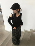 Naun Camo Back Pocket Snap Military Wide Pants