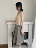 Pania Balletcore Shirring Pleated Strap Square Neck Crop Long Sleeve T-shirt