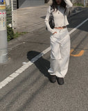 Snuggle White Cotton Wide Pants