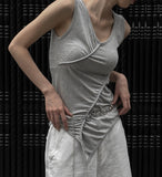 Diagonal Strap Shirring Sleeveless