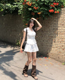 Rib Unbalanced Button Sheer Blouse