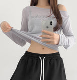 Print Lettering See-through Long Sleeve T-shirt