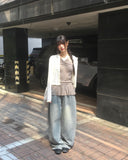 Minta Washing Side Pin Tuck Wide Denim Pants