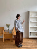 [unisex] Imeo Check Short Sleeve Hood Shirt