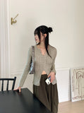 Nalky Bokashi V-neck Slit Long Sleeve Knit