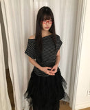 Poitdi Side Shirred One-Shoulder Short Sleeve T-shirt