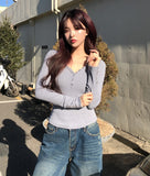 Premier Button V-Neck Long Sleeve