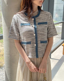 Tune Round Color Matching Short Sleeve Tweed Jacket
