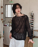 Damage snap see-through knit