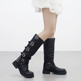 Refit belt leather long boots