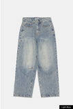 Answer wrinkle washed wide denim pants