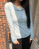 Duric Button Henley Neck Tencel Long Sleeve T-shirt