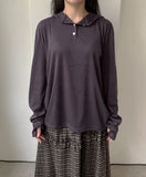 [Unisex] Ael Button Rib Hood Long Sleeve Tee