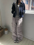 Buo Diagonal Cargo Pocket Cotton Bootcut Pants