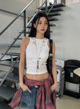 Star Stud Eyelet Crop Top (with cup)