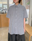 Lupin Summer Seersucker Check Over Short Sleeve Shirt