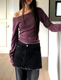 Leza Striped Off-Shoulder Long-Sleeve T-Shirt