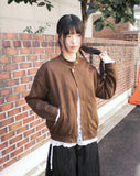 Shy Suede No-Collars Snap Button Zipper Pocket Blouson Jacket