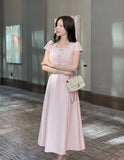 Nedel Square Neck Tweed Flare Long One Piece