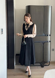 Collard V-neck Pintuck Pleats Long One Piece (belt set)