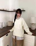 Delin round neck cable wool knit