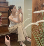 Summer Halterneck Back Ribbon Smocke Banding Sleeveless Blouse