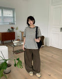 Syuing pin tuck banding wide linen pants