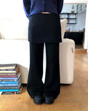 [Layered SET] Yuran Brushed Wrap Button Skirt Bootcut Banding Long Pants