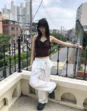 [with pad/adjustable straps] Cheeky back banding layered lace color matching shirring sleeveless