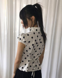 Miring Dot Strap Puff Blouse