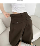 Folding Pin Tuck Back Pocket Bermuda Shorts Cotton Pants