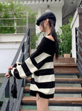 Dolce boxy stripe off-shoulder long sleeve knit