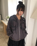 Binon Ribbon Frill Hood Zip-Up