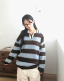 Zenzen Stripe Brush Collar Knit